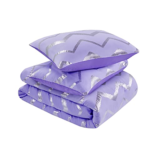 Codi Ziggy Metallic Purple Comforter Set Full/Queen Size, Teenage Girls Bedding Sets 4 Piece (2 Matching Sham + 1 Decorative Pillow) #TOP3