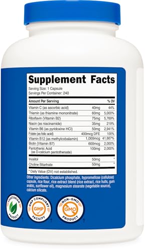 Image of Nutricost Vitamin B Complex 462mg, 240 Capsules - with Vitamin C - Energy Complex (Pack of 2)