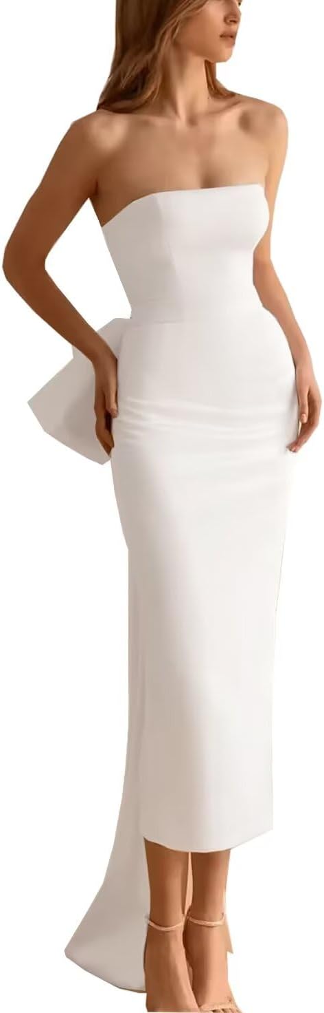 Satin Mermaid Wedding Dresses for Bride 2026 Beach Simple Backless Bridal Gown with Train HS002