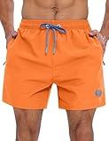 APTRO Herren Badehosen Schnelltrocknend Boardshorts Reißverschlusstaschen Badeshorts mit Mesh Futter Einfarbig Sport Shorts Orange XXL