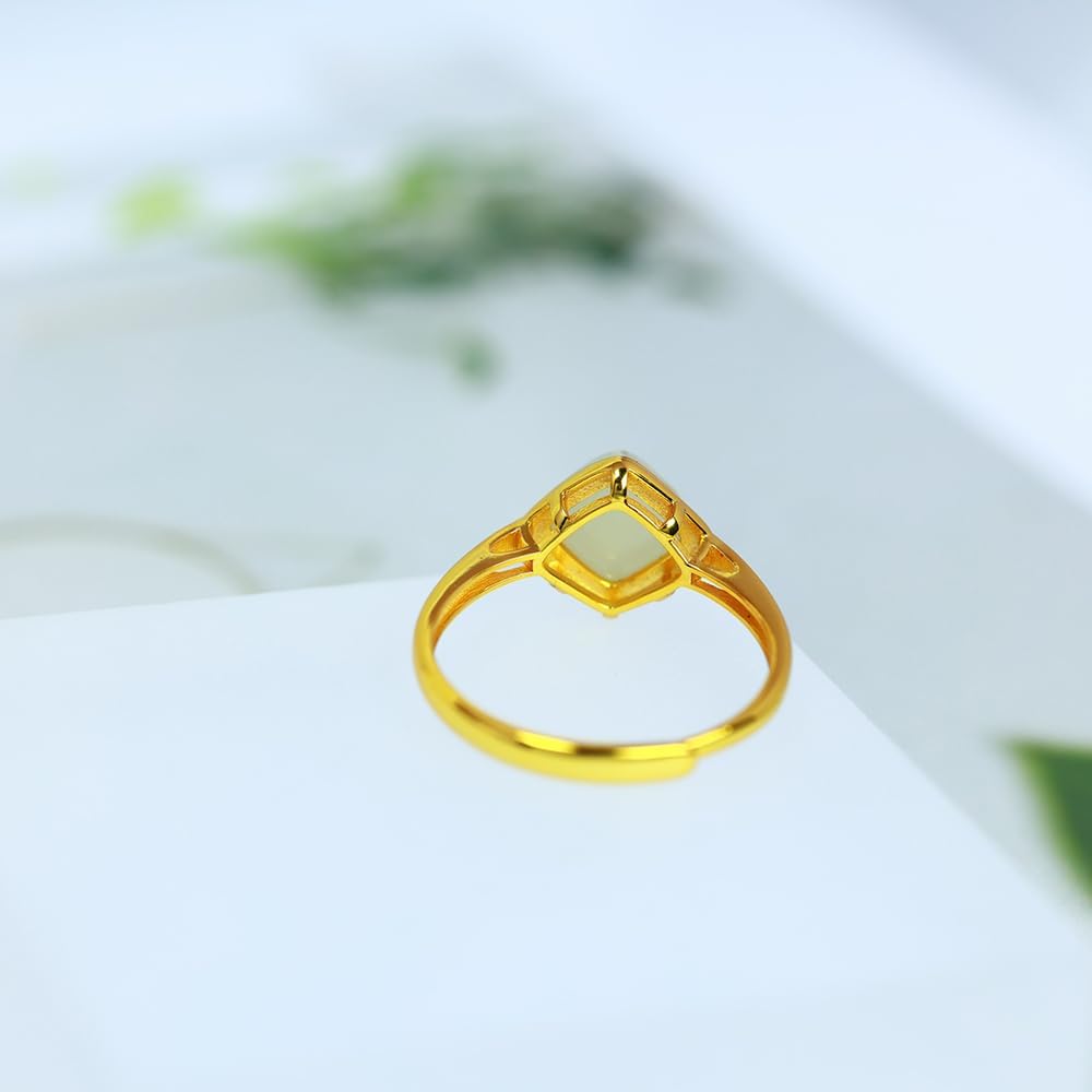 S925 Silver-Inlaid Natural Cyan White Jade Square Ring Opening Adjustable Including Certificate