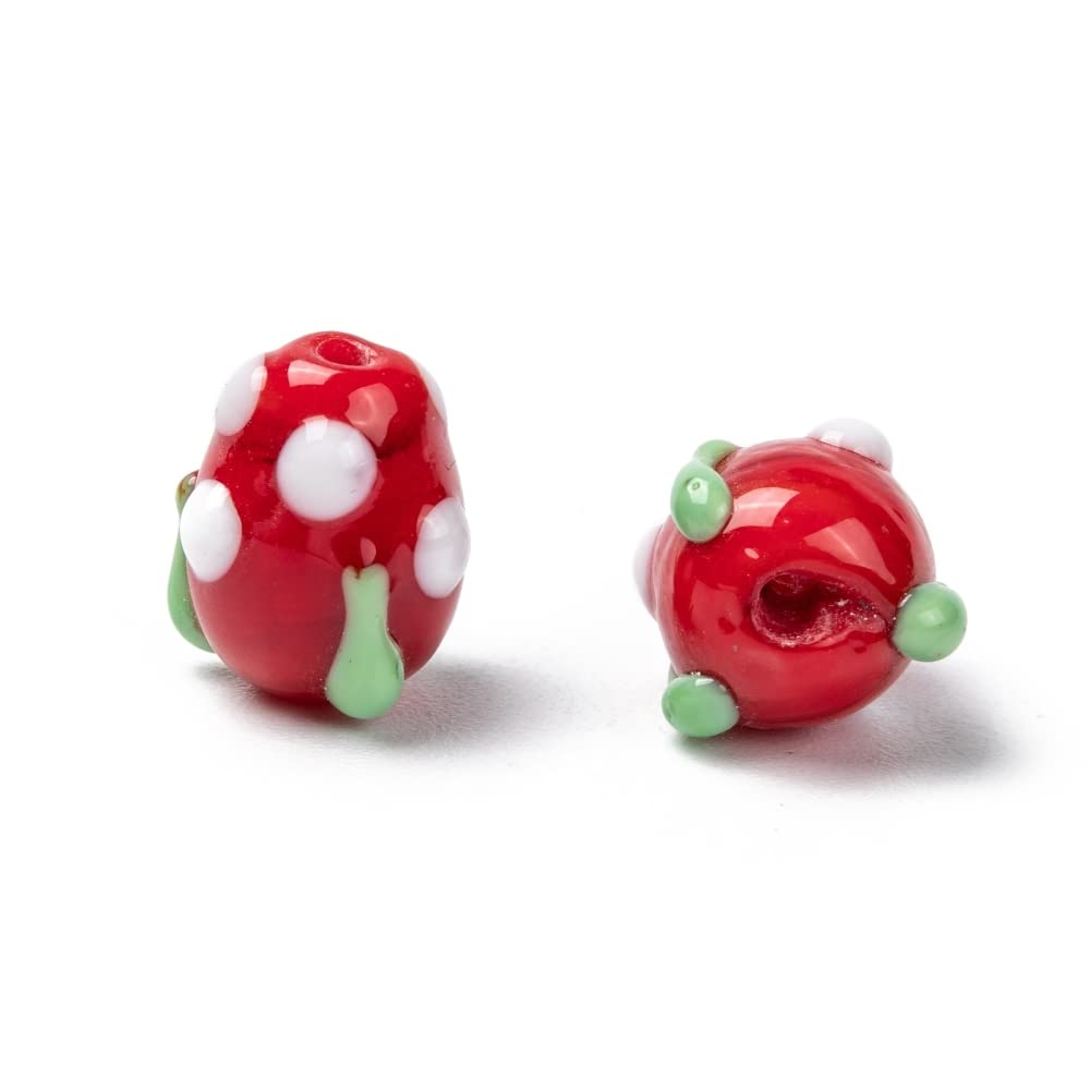 PH PandaHall 30 Perline Fragola In Vetro Lampwork – 3D Ciondoli Rossi Per Gioielli Fai-da-Te, Bracciali, Orecchini