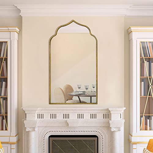 Arch Wall Mirror, 22" W x 38" H Metal Marlowe Beaded Frame Accent Mirror, Large Modern Vintage Gold - Image 5