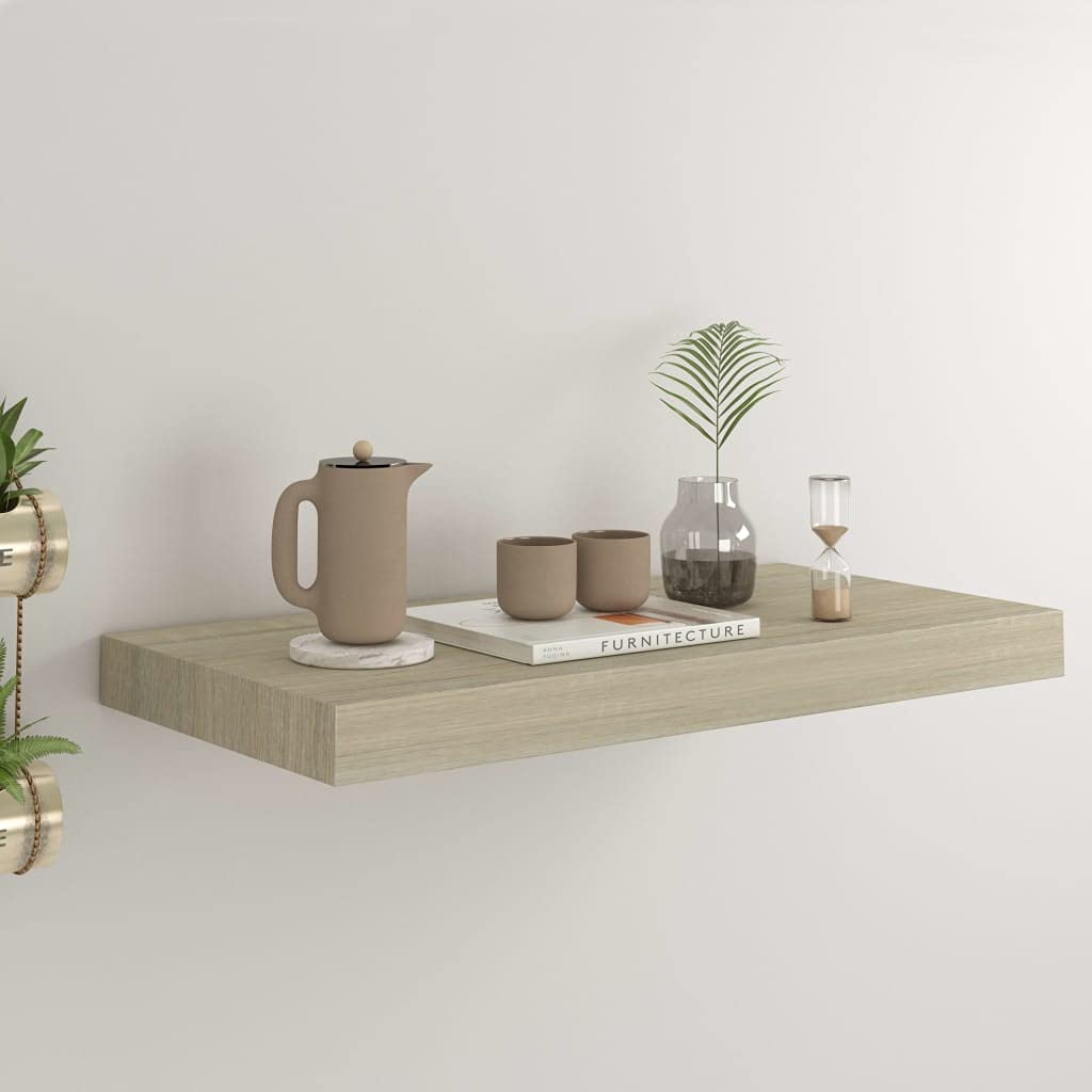 Estantería flotante de pared color roble 50 x 23 x 3,8 cm, estructura de panal de madera de densidad media, soporte invisible, ideal para dormitorio y baño, decoración y almacenamiento