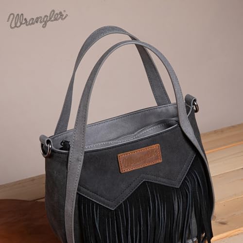 Image of Wrangler Fringe Top-Handle Bag Medium Western Crossbody Purse for Women WG162-8136BK