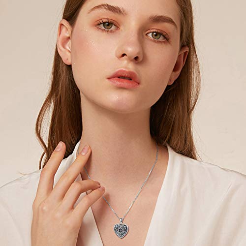 Soulmeet Cameo Sunflower Heart Locket Necklace That Holds 2 Picture, Sterling Silver Heart Shaped Picture Girls Locket Necklace To Keep Someone Near To You #TOP4