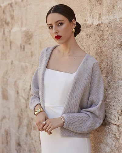 Elegant Wedding Cover Up, Bridal Wrap Shawl, Open Front Cardigan Bolero (GRAY)4