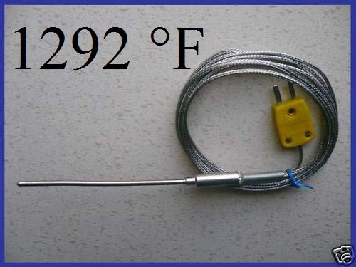 Type K Thermocouple 4" Probe Sensor Kiln Digital Thermometer Flat Pin Connector