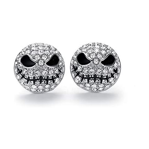 hanreshe Crystals Skull Stud Earrings Silver Color Circle Small Earrings Skeleton Earrings Halloween Jewelry for Women Cover