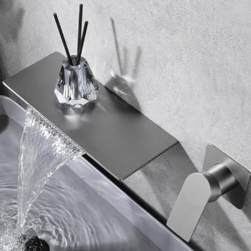 Grifo de lavabo cascada de pared en acero inoxidable cepillado para agua fría y caliente 2