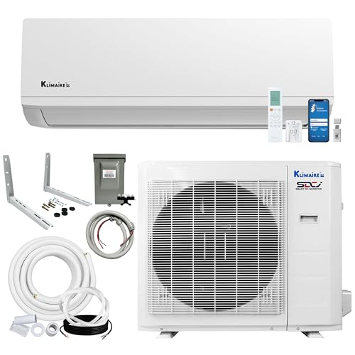KLIMAIRE 24,000 BTU 22.3 SEER2 Hyper Heat Ductless Mini Split Air Conditioner & Heat Pump System, Operates Down to -22°F, with Pre-Flared 16'Installation Kit & Wall Bracket, 230V, Wi-Fi Enabled (230V)