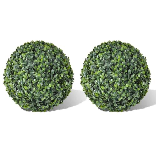 vidaXL Boules de Buis Artificielles Lot de 2, Ø35 cm, Feuillage Synthétique Vert Mixte, pour Intérieur et Extérieur, Décoration Jardin ou Maison,...