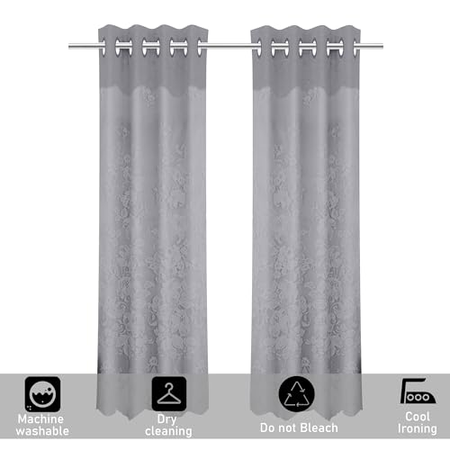 Image of Kuber Industries Pack of 2 Stylish Curtains for Living Room & Bedroom | 9 Feet Light Control & Pests Preventive Door Parde for Pooja Room & Home Decor | Frill Net - Grey