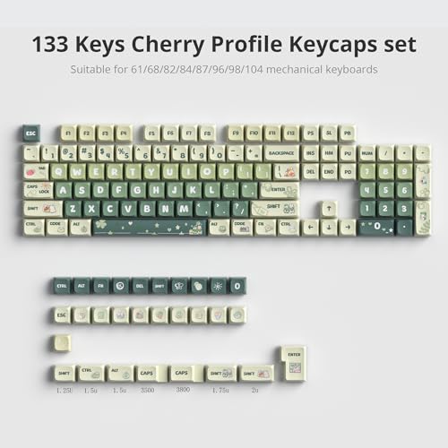 Image of Guffercty kred 133 Keys XDA Profile Green keycaps 75 Percent Cute PBT Keyboard Caps with ISO Keys for 60% 65% 75% 96% Mechanical Keyboard (Light Green)