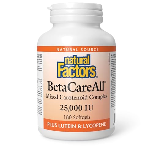 Natural Factors BetaCareAll Complex 25000 IU, 180 Softgels, with Beta-Carotene, Alpha-Carotene, Lycopene, Lutein, Zeaxanthin, Helps Support Vision Health, Healthy Skin, Bones, Teeth and Immune Function