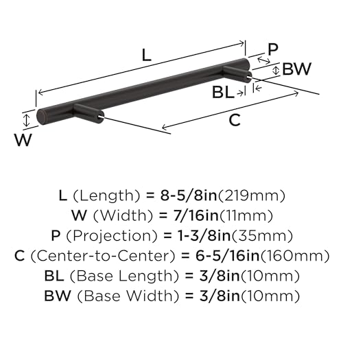 Image of Amerock 6-5 /16 inch Bar Pulls Oil-Rubbed Bronze Drawer Pull | 6-5 /16 inch (160mm) Center-to-Center Mounting Distance and 8-5 /8 inches Overall Length, Durable Carbon Steel Cabinet Hardware