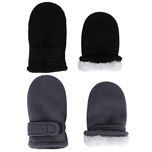 Toddler Mittens Baby Boy Girls Winter Warm Mittens Kids Easy-On Sherpa Fleece Lined Mittens Snow Infant Gloves 2 Pairs