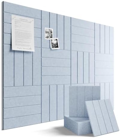 Bumusty Große Filz Pinnwand 120 x 90 cm, 12er-Pack, Light Grey | Pinnwand Modern Korktafel-Alternative mit 60 Klebepads, Visionboard, Fotowand & Memoboard für Büro, Kinderzimmer &
