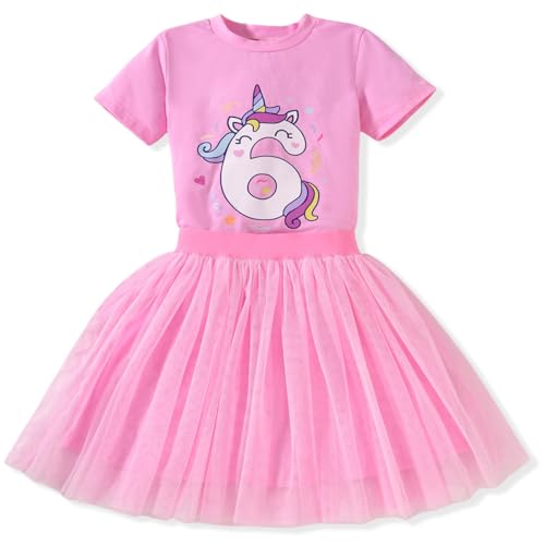 CPEI 6th Birthday Outfit for Girls 6 Year Old Six Sixth Shirt Skirt Birthday Outfit (Pink 6 Years)