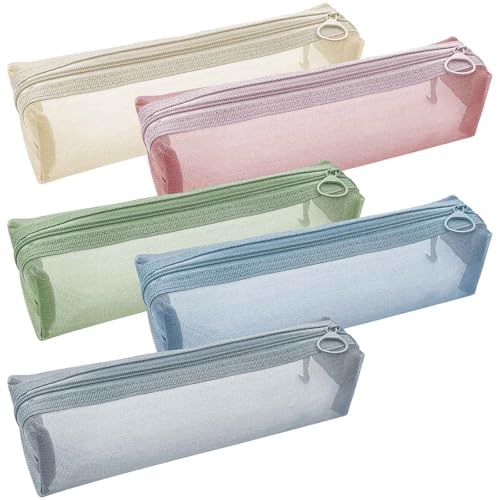 Aswewamt 5Pcs Multicolor Nylon Mesh Zipper Bags, 7.9