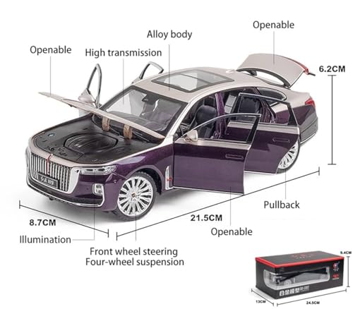 Image of LONGMIRE 1:24 HONGQI H9 Luxury Sedan Toy Car Model, Diecast Collectible Pull Back Model Car with Sound and Light, Toy Gift Vehicles for Adults Kids Boys Girls【Color As Per Stock】