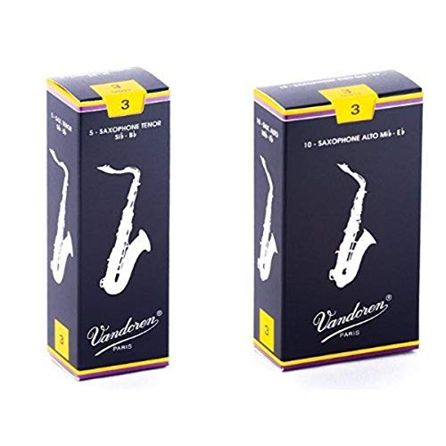 Vandoren SR223 Tenor Sax Traditional Reeds Strength 3; Box of 5 and Vandoren SR213 Alto Sax Traditional Reeds Strength 3; Box of 10 Bundle