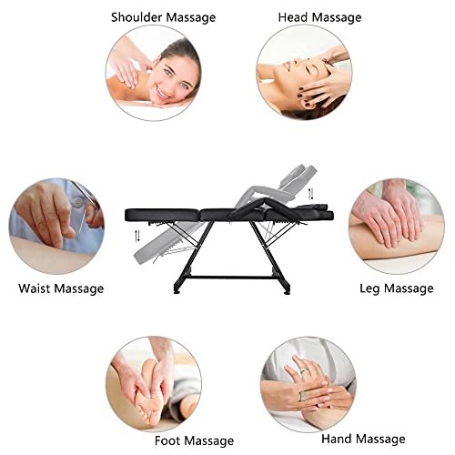 72" Adjustable Beauty Bed Beauty Salon SPA Massage Bed Tattoo Chair with Stool Black - Image 9