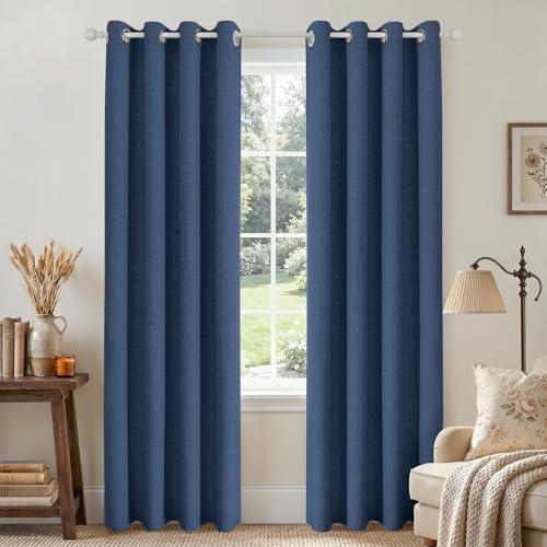 Image of Joydeco Denim Blue Blackout Curtains 90 Inches Long, Blue Curtains 90 Inch for Living Room 2 Panels Set, Textured Room Darkening Thermal Drapes for Bedroom(42x90 inch, Denim Blue)