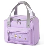 Insulated Lunch Bag Reusable Lunch Box Container - Cute Lunch Bento Box Bag - Thermal Cooler Lunch Tote Bag for Work Office Picnic Women Purple