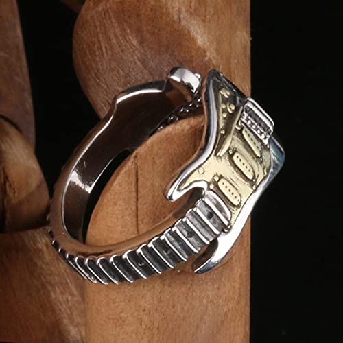 Rock Music Guitar Open Band Ring for Men Women Punk Gothic Statement Adjustable Extendable Knuckle Middle Finger Bands Fashion Hip Hop Biker Jewelry for Dad Comfort Fit3