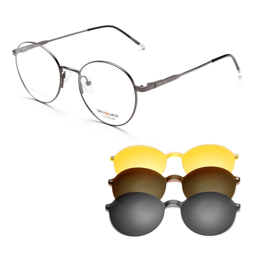 3PCS Clip On Glasses,Half-Rim Metal Round Shape with Magnetic Eyeglasses for Myopic Men Women 80020-image-43