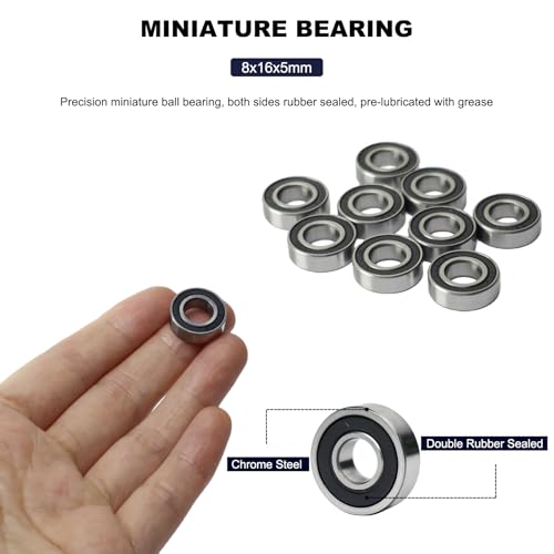 Image of 10 PCS 688-RS Double Shielded Ball Bearings 8x16x5 mm, High Speed Chrome Steel, Pre-Lubricated for Smooth RPM Performance