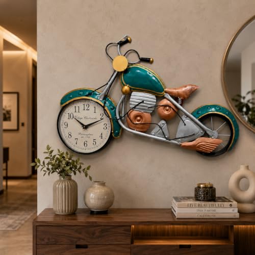 Image of SHREE 'O' GREEN TECH - Large Handcrafted Iron Motorcycle Big Wall Art Bullet Bike Metal Sculpture Decorative Wall Hanging for Home Living Room Office Garage (27 x 16 Inch)
