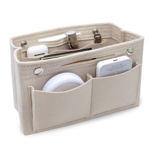 lyualma Organizador de Bolso de Fieltro Bolsa de Ligero Organizador de Fieltro con Múltiples Bolsillos para Viaje Cosméticos Gafas(Beige)
