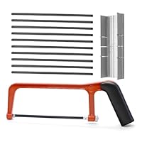 WYYFXY® 12 Stück Mini Metallsäge Set mit Gehrungslade 150 mm Hand Bügelsäge Klein Orange Eisensäge Klein mit 10 Klinge Holzsäge Hand Kleine Handsäge mit Verstellbarem Winkel für Metall Holz Kunststoff