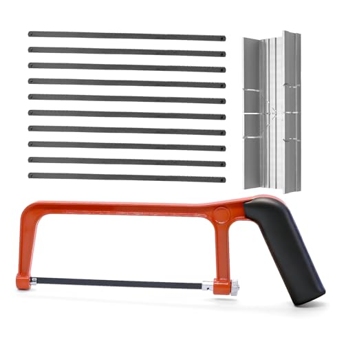 WYYFXY® 12 Stück Mini Metallsäge Set mit Gehrungslade 150 mm Hand Bügelsäge Klein Orange Eisensäge Klein mit 10 Klinge Holzsäge Hand Kleine Handsäge mit Verstellbarem Winkel für Metall Holz Kunststoff