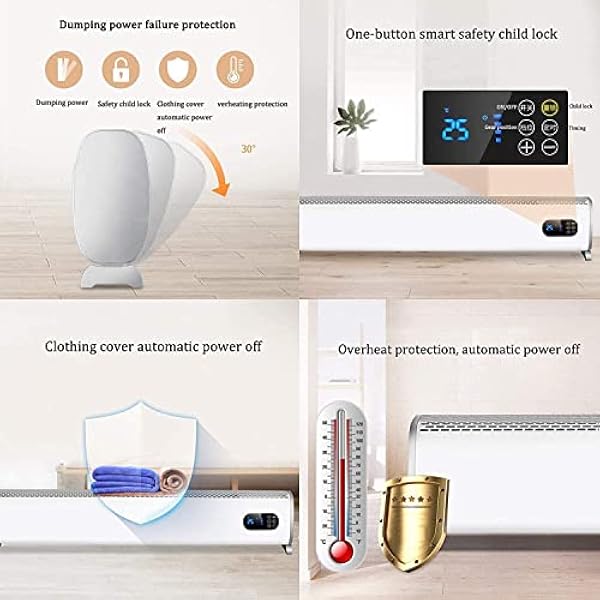 Riscaldatore, battiscopa elettrico Riscaldatore a convettore Radiatore a battiscopa Timer digitale Adatto per soggiorno camera da letto e scarico ufficio