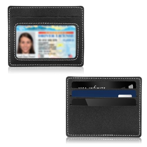 Credit Card Holder Minimalist Slim Wallet Small RFID Blocking Card Cases Compact Thin Front Pocket with ID Window for Women Men(Black)