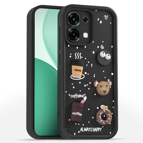 Image of Pikkme Back Cover for Oppo F31 5G / Oppo F33 5G | 3D Bear Silicone Cute & Fun Coffee Cartoon | Full Body Protection Bumper Case (Black)