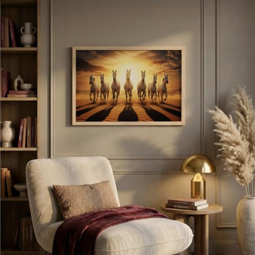 Image of Suneree 7 Horse Vastu Wall Painting (Landscape Collection) (Natural, Design 09, 10x13 Inch)