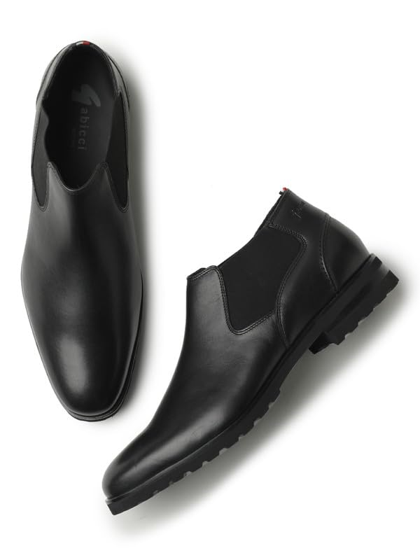 Mens Boot, Slip On Entry Black, Solid Leather, Formal Workwear Boot, Rubber Sole, Stacked Heel,-image-32