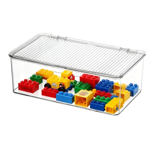 Contenedores organizadores transparentes – de almacenamiento transparente apilable con tapa, contenedor de escritorio a prueba de polvo | Para cocina, baño, despensa, dormitorio, armario