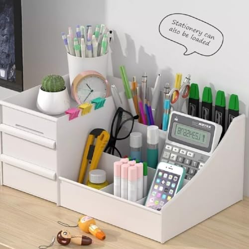 Organizador de Mesa - Múltiplos Compartimentos, Branco, com Gavet...