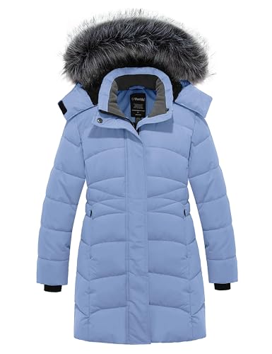Image of wantdo Girls Winter Coats Long Puffer Jackets Fleece Lined Removable Hood