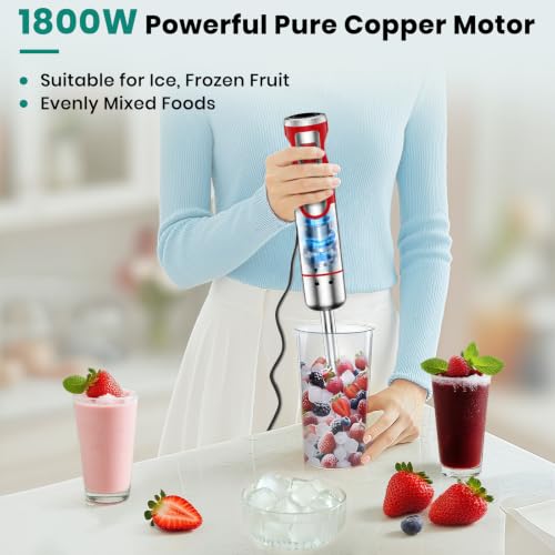 Image of Colarlemo 1800W Immersion Blender Handheld 4-in-1 Hand Blender, Red