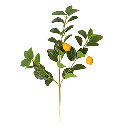 PRTECY 4 Pcs Artificial Lemon Plants Branches 25.59 Inch Faux Yellow Lemon Branch Stems with Green Leaves Lemon Twig Spring Picks for Farmhouse Table Kitchen Party Decor