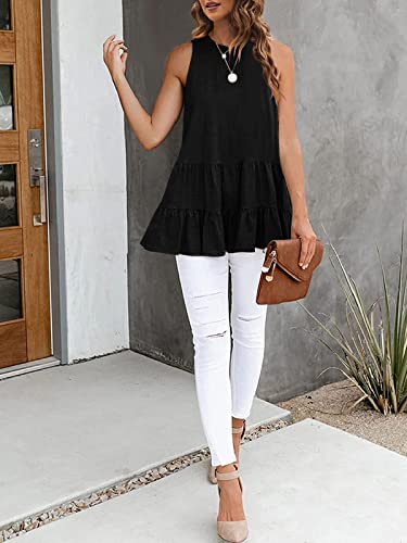 Image of HAEOF Women's Summer Sleeveless Peplum Babydoll Tops Casual Crew Neck Flowy Loose Fit Tunic Tank Shirts