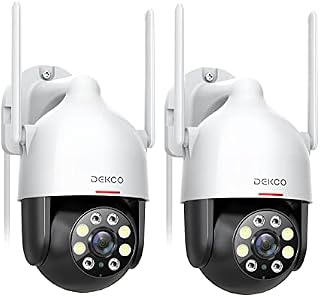 DEKCO 2K Security Camera Outdoor, CCTV Camera with Auto Tracking, Sound-Light Alarm, WiFi Home Security Camera Support Pan-Tilt 360° View, 2-Way Audio, Color Night Vision, Waterproof