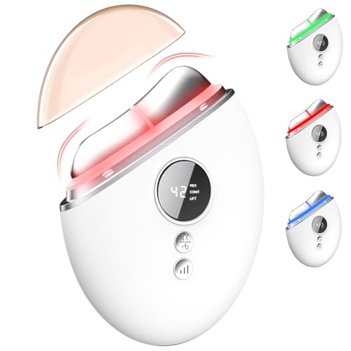 IGUGI Masajeador Facial Electrico,Masajeadores Faciales,Ems Gua Sha con Luz Roja,Azul,Verde y De Colores,VibracióN y Calor para Reafirmar el Rostro,Combatir Arrugas