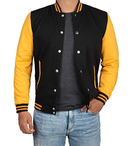 Decrum Black and Yellow Varsity Jackets - High School Jacket Mens [40020016] | Plain Yellow Sleve, 2XL